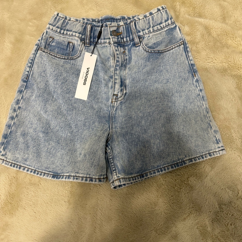 Vigoss Light Blue Denim High-Waist Shorts